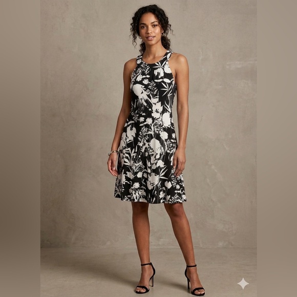 Tommy Hilfiger Dresses & Skirts - **SOLD**Tommy Hilfiger Black White Floral Halter Fit & Flare Dress